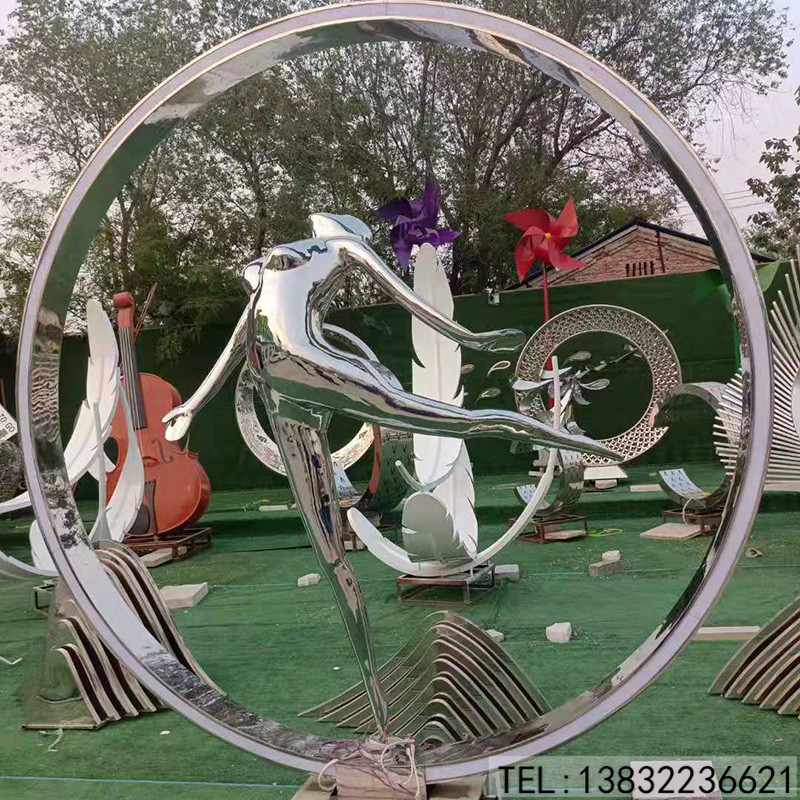 不锈钢镜面广场公园圆环跳舞雕塑现货