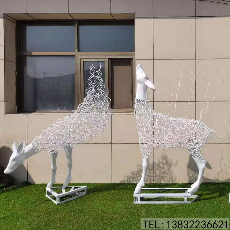 现货不锈钢镂空公园动物园鹿雕塑厂家价格