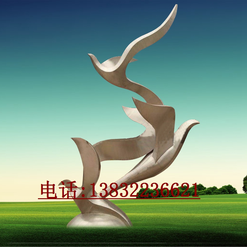 不锈钢白钢抽象大雁雕塑艺术品制作