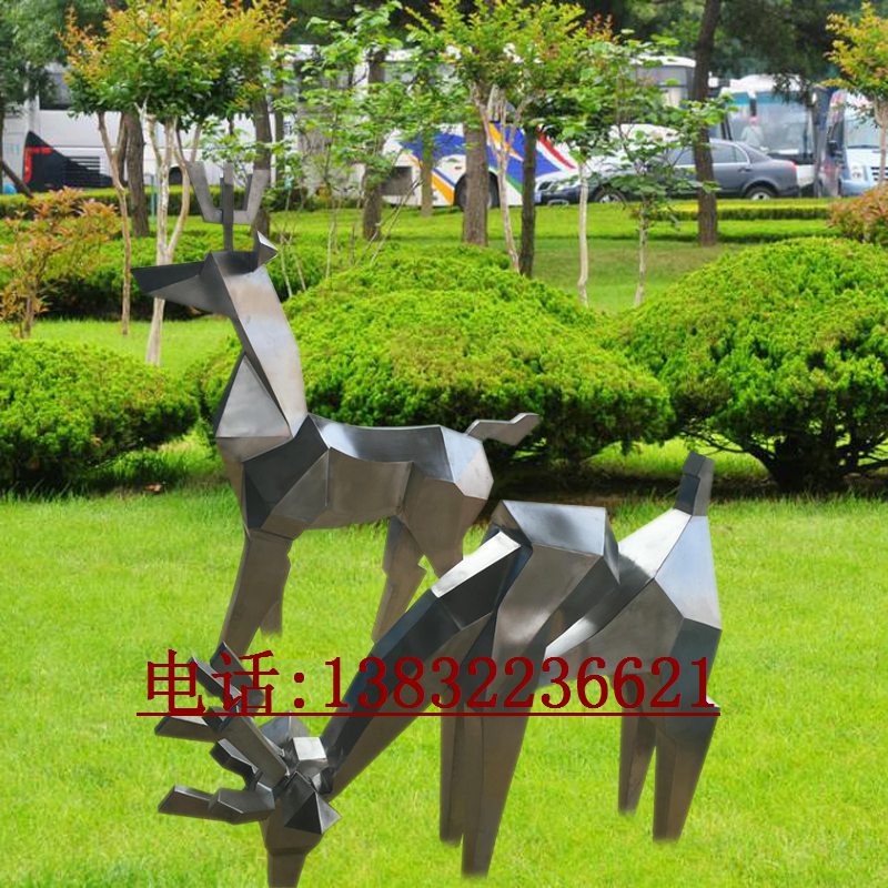 不锈钢几何切面抽象动物鹿雕塑