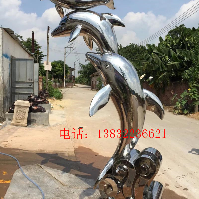 大型不锈钢动物雕塑海豚校园广场公园摆件定制