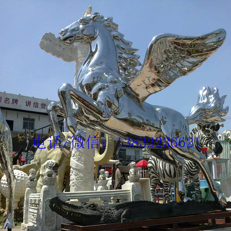 广场镜面不锈钢飞马雕塑厂家定制价格