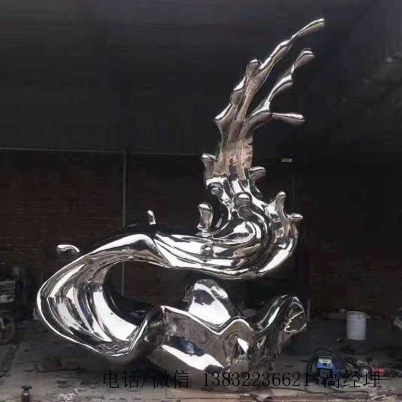 大型金属镜面水花不锈钢水滴浪花雕塑户外园林抽象水景雕塑